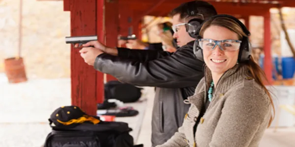 Shooter wearing ear protection
